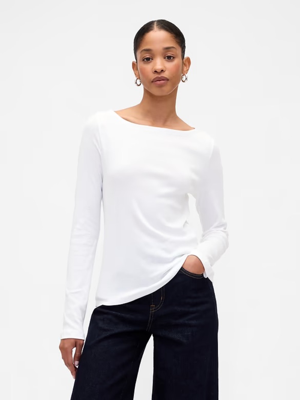 Gap Factory Ribbed Boatneck Long Sleeve T-Shirt White XXL